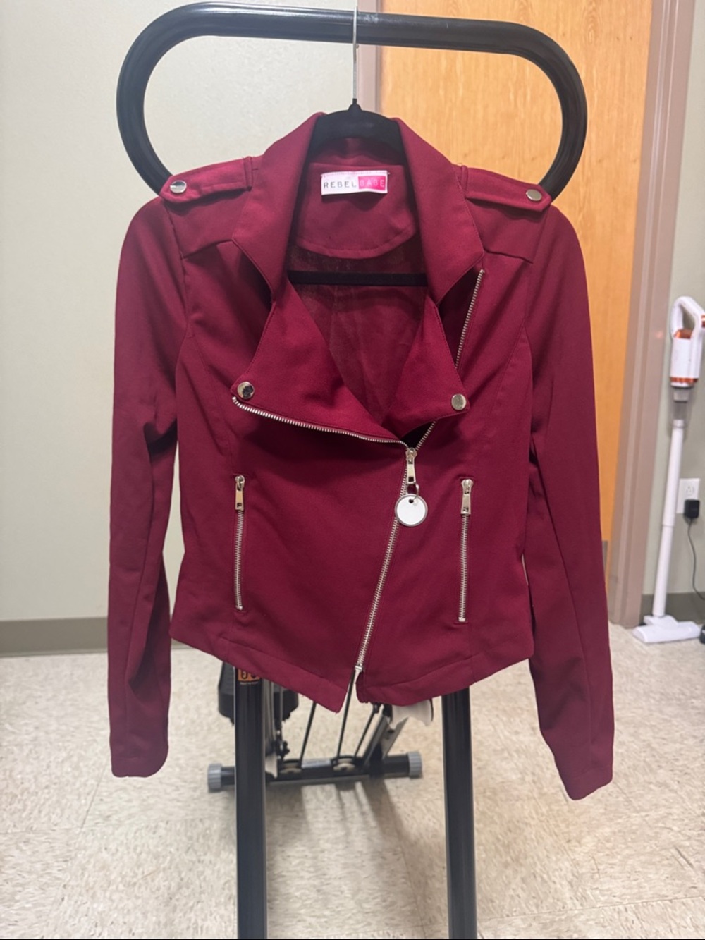 Women's Chic Burgundy faux Moto Jacket